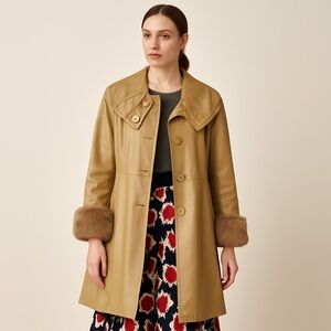 🧥 Denny Italy Vintage Leather Penny Lane Coat‎ – Fur Cuffs (Size L)